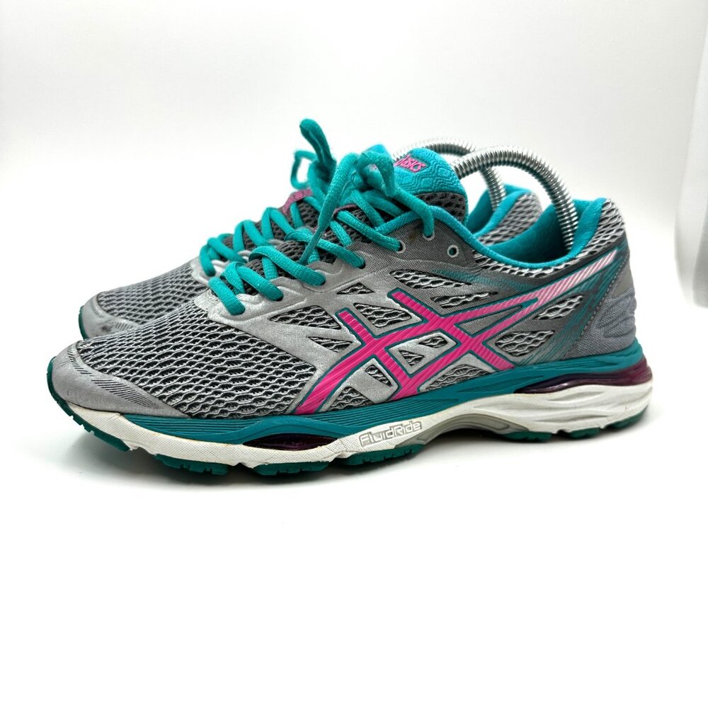 ASICS Gel Cumulus 18 Women Running Shoe Gray Pink Teal Size 8.5 Athletic Sneaker